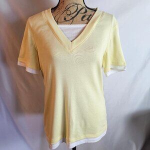 NWT Great Northwest Women Yellow V-Neck T-Shirt Top Size L Short Sleeve